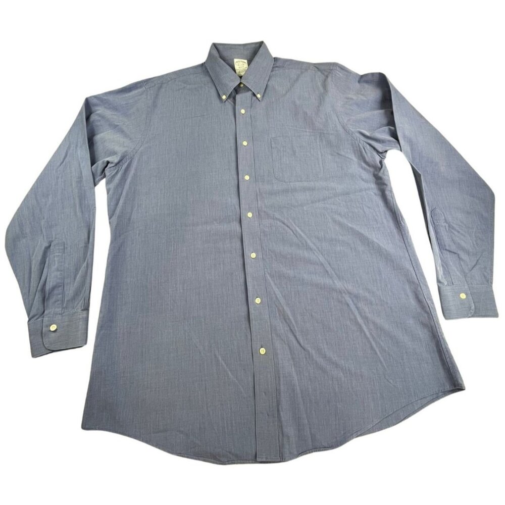 Brooks Brothers Shirt Men XL 17.5-37 Blue Regent Supima Cotton Button Down Dress